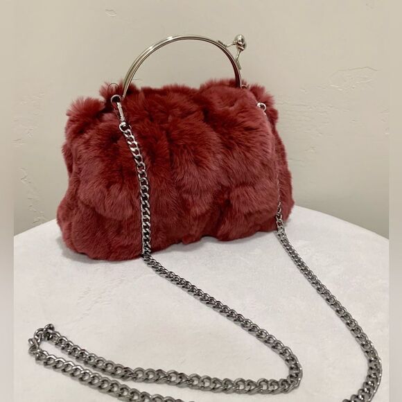 Handmade Real Rex Rabbit Fur Kisslock Satchel Bag/ Crossbody - Picture 5 of 13